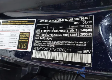 2022 Mercedes-Benz Glc 300 4Matic Suv from USA, damaged, VIN W1N0G8EB4NG070841